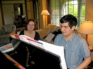 Lisa in consultation with student